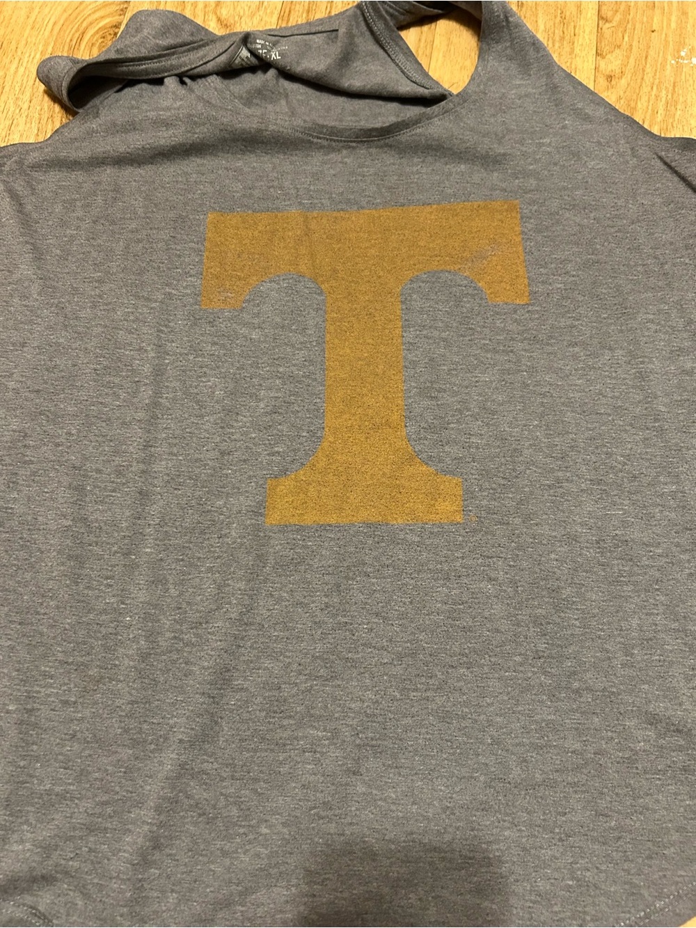 Gray Women's Tank Top with Gold 'T' Graphic